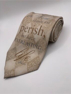 JOHN 3:16 Beige Script-Text Men's Tie with Inspirational Message